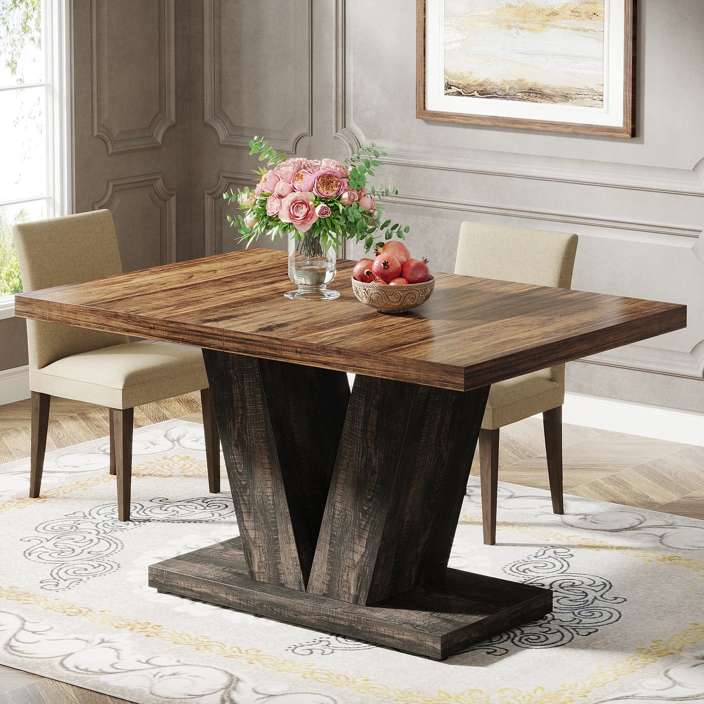 Tribesigns Dining Table For 4 To 6 People Farmhouse Pedestal Style