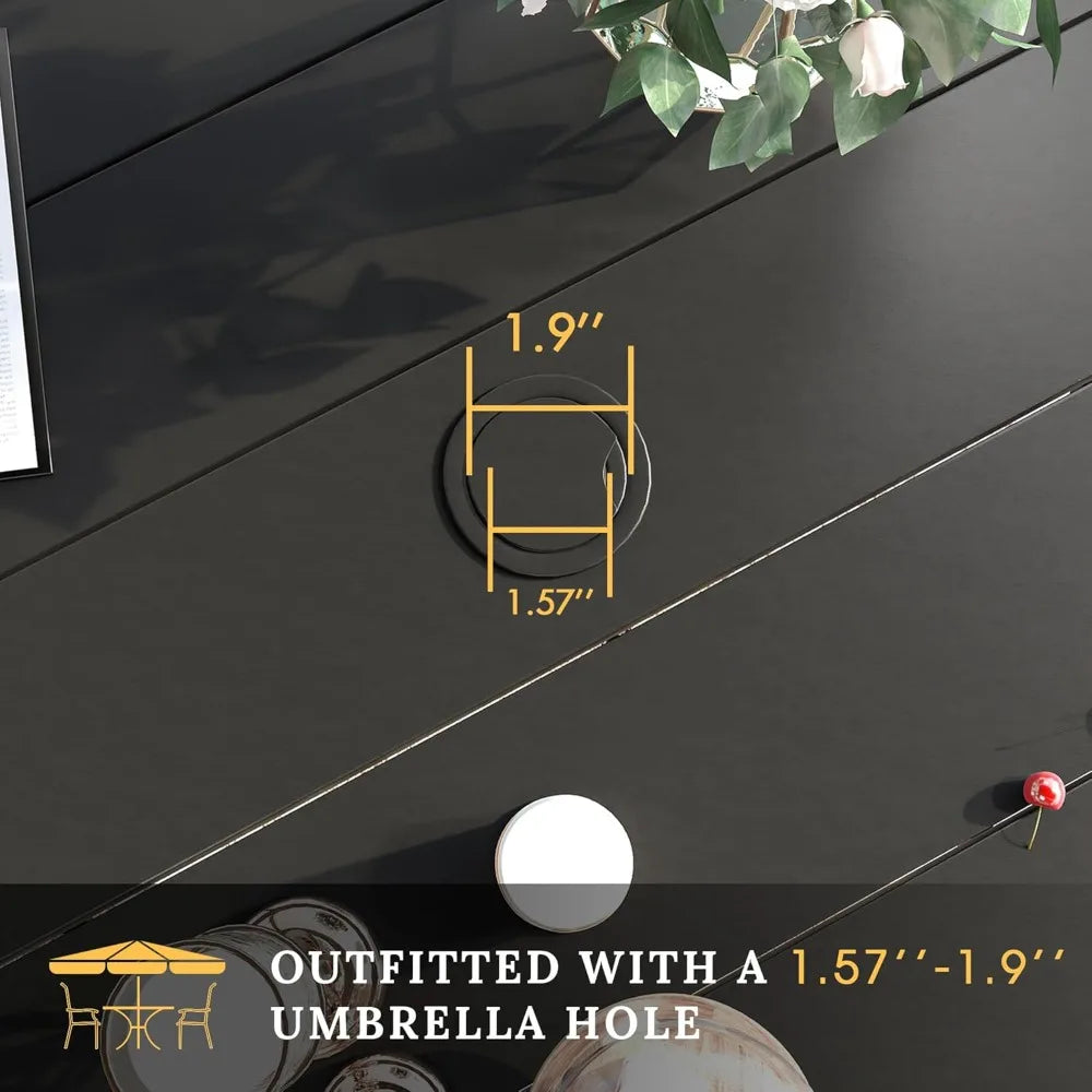 53" outdoor round patio table for lawn garden, all weather metal round patio dining table with adjustable umbrella hole, patio