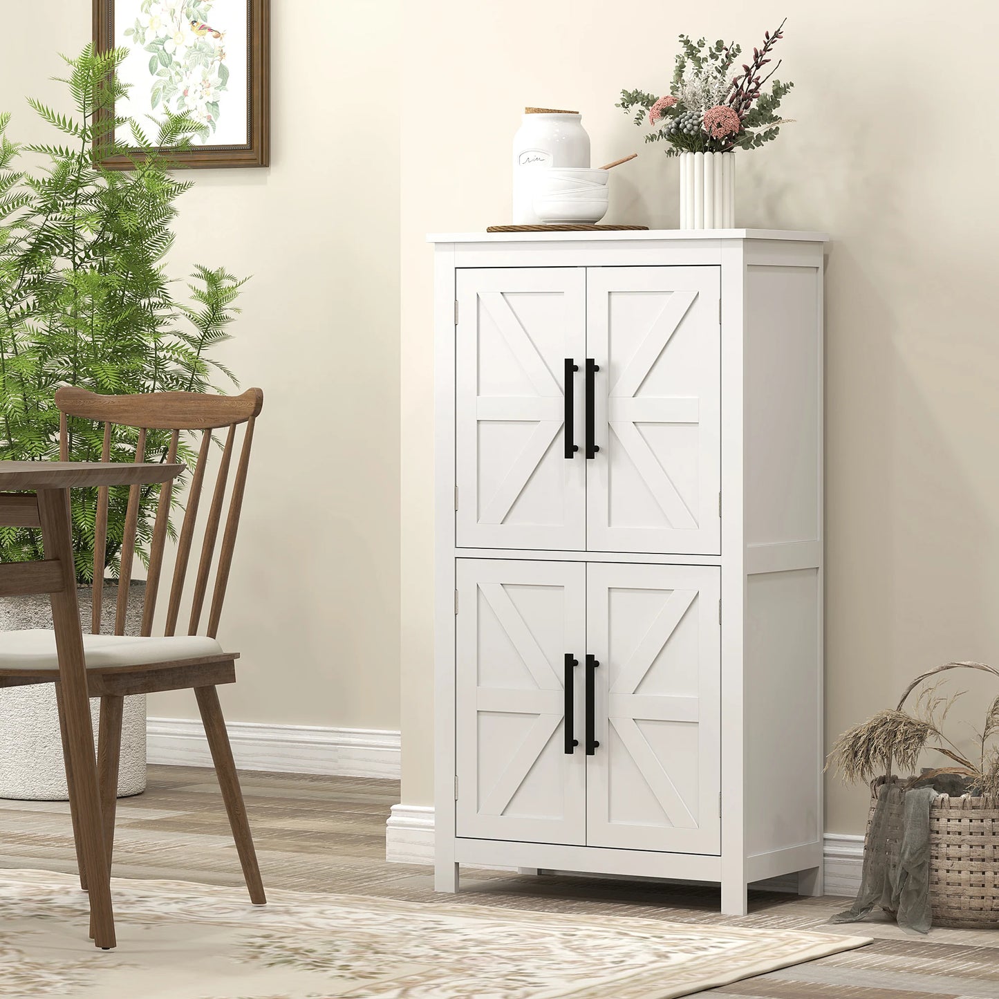 HOMCOM Farmhouse Bathroom Floor Cabinet With Barn Doors