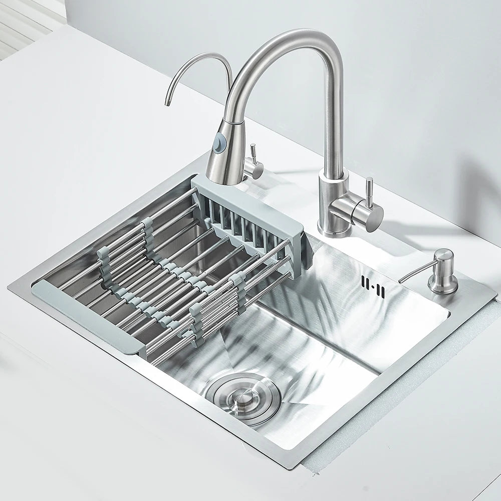 Quyanre Kitchen Sink With Retractable Faucet Soap Dispenser Water Tap