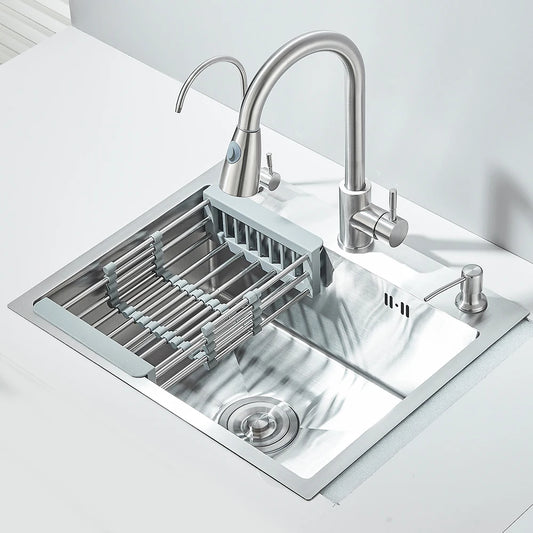 Quyanre Kitchen Sink With Retractable Faucet Soap Dispenser Water Tap