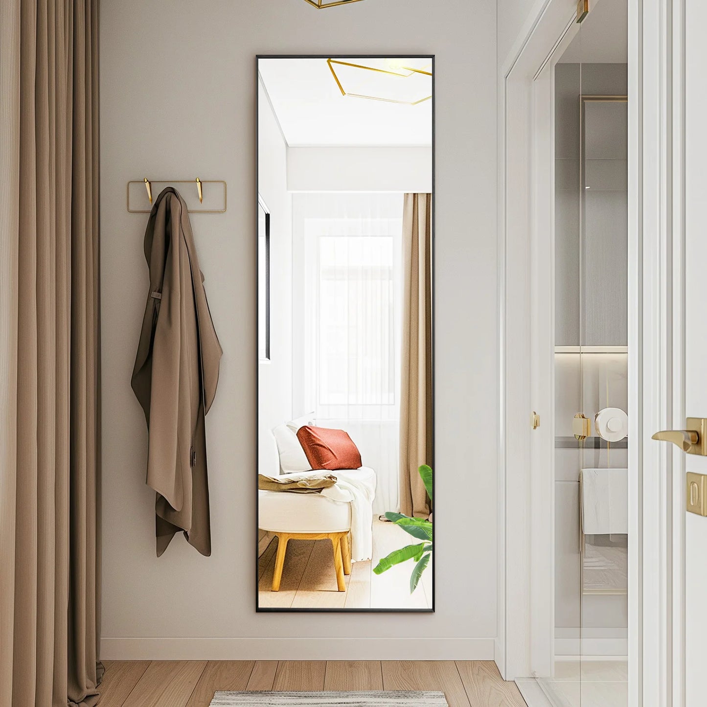 JHK Full Body Wall Mirror With Stand Aluminum Alloy Frame For Entryway And Bedroom