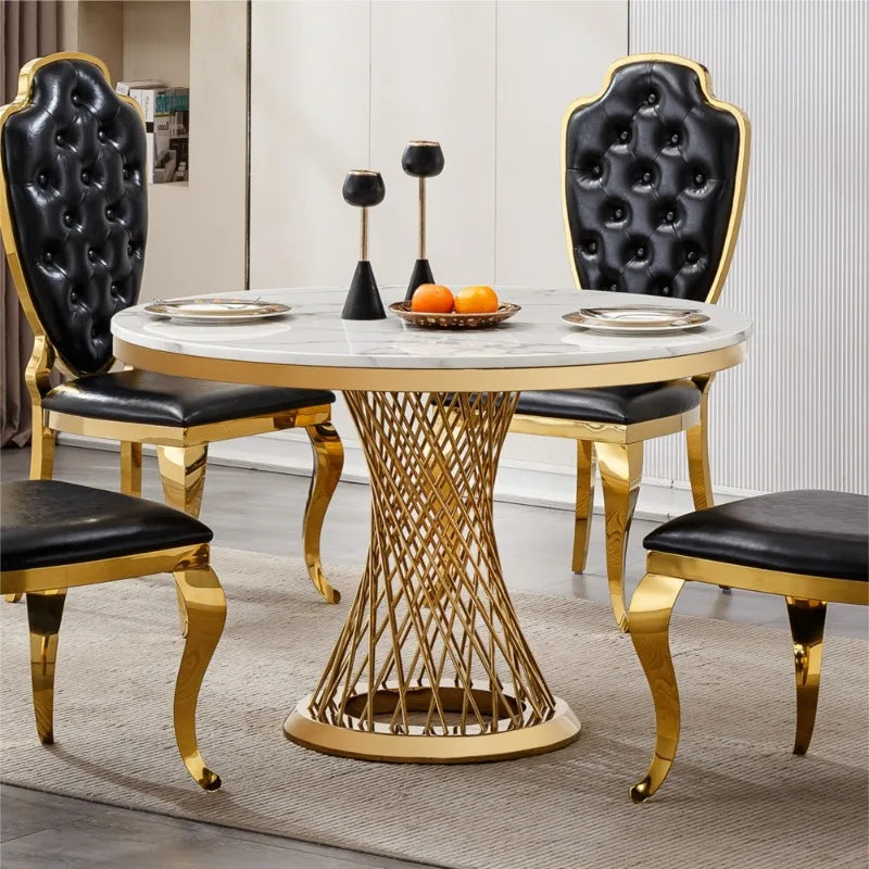 DUTRIEUX Modern Luxury Round Dining Table Stainless Steel Faux Marble