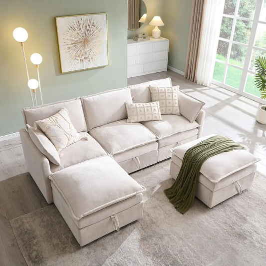 Cloud U Shape Sectional Sofa With Built In Storage Ottoman For Living Room Contemporary Comfort