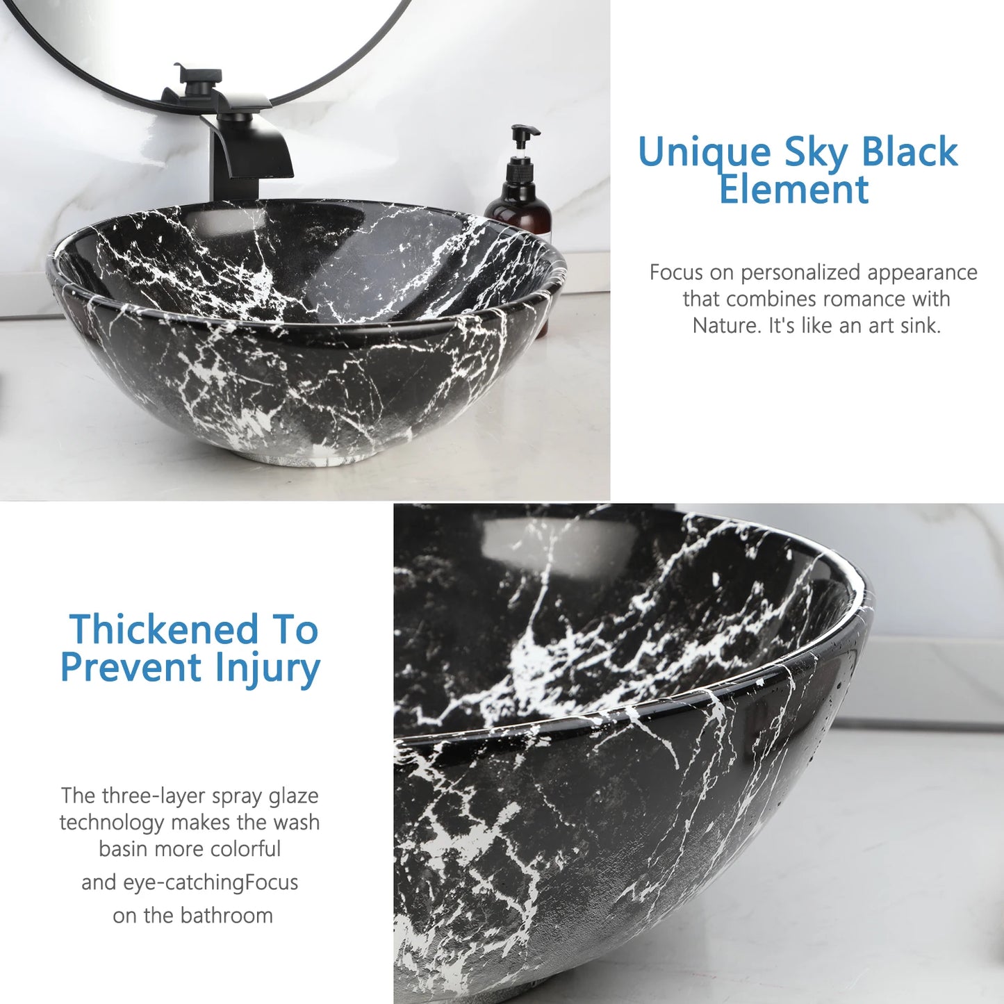 KEMAIDI Marble Ceramic Vessel Sink With Faucet Above Counter Oval Modern European Style Bathroom Vanity