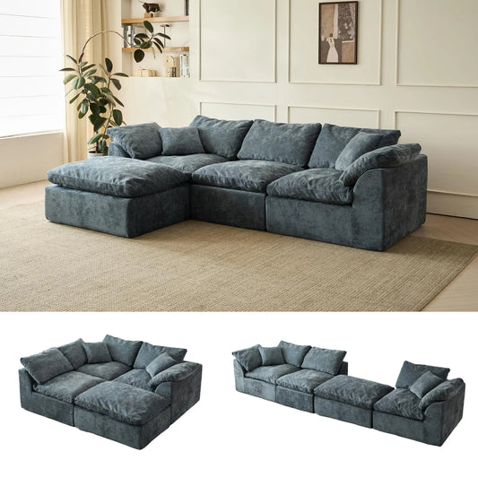 Modern Cloud L Shaped Chenille Sofa Sectional With Configurable SeatingArrangement