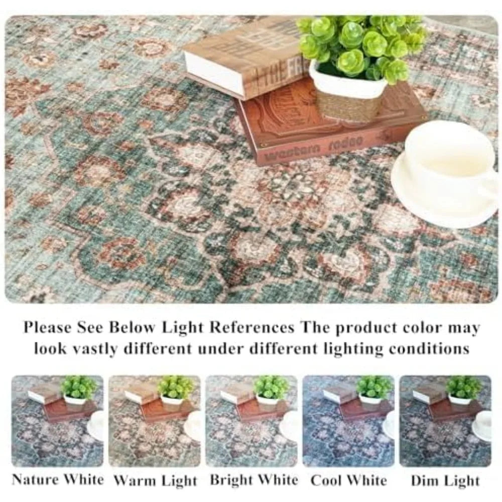 Washable Oriental Area Rug For Living Room Waterproof Floral Pattern
