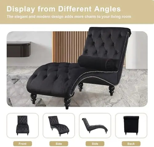Velvet Chaise Lounge Indoor Upholstered Lounge Chair With Tufted Pillow