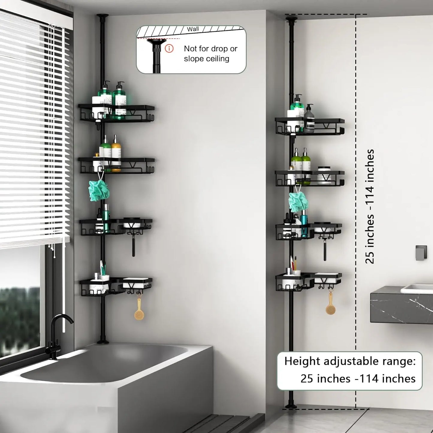 Stainless Steel Adjustable Shower Caddy Tension Pole Rustproof
