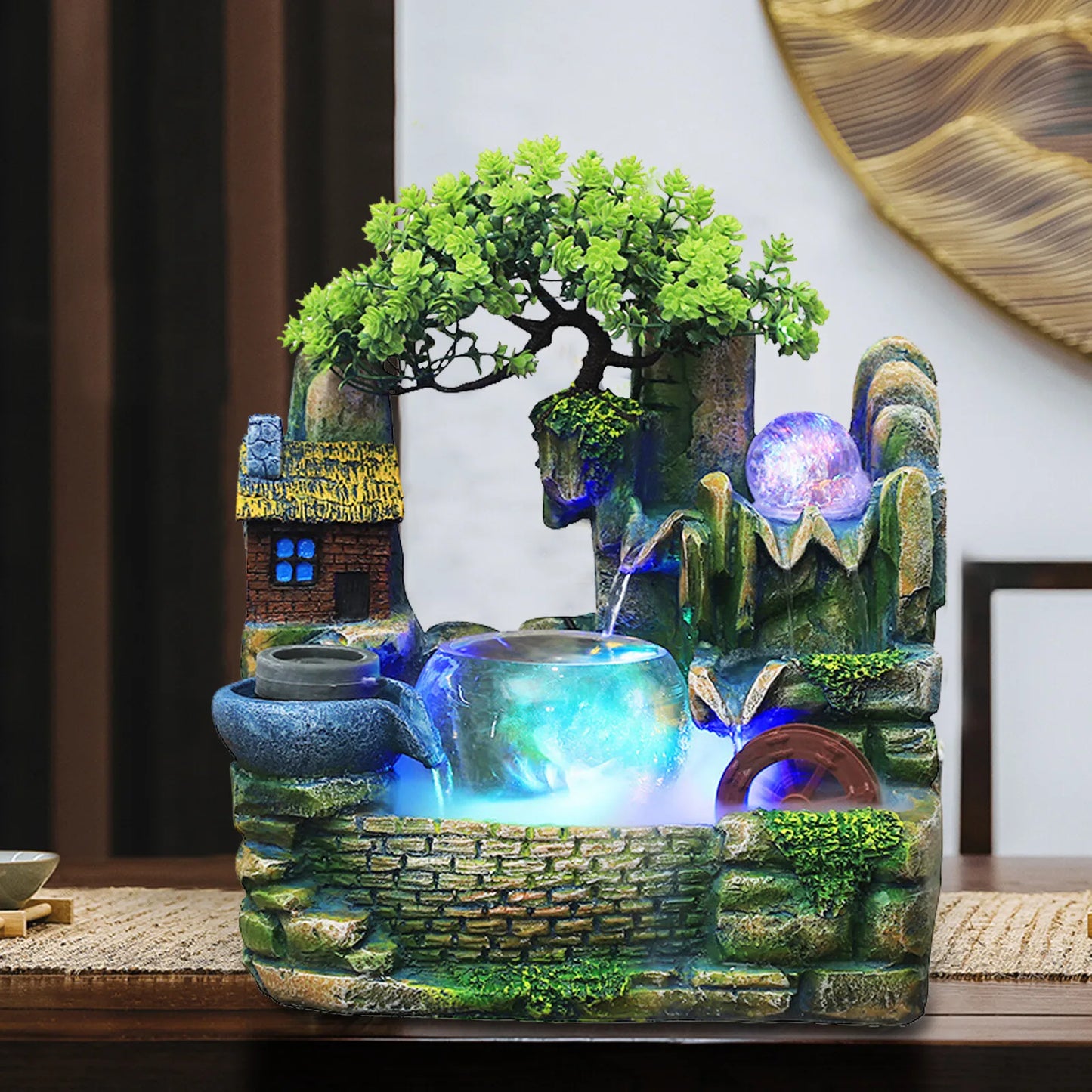Desktop Fountain Waterfall Tabletop Decor Rockery Ornament