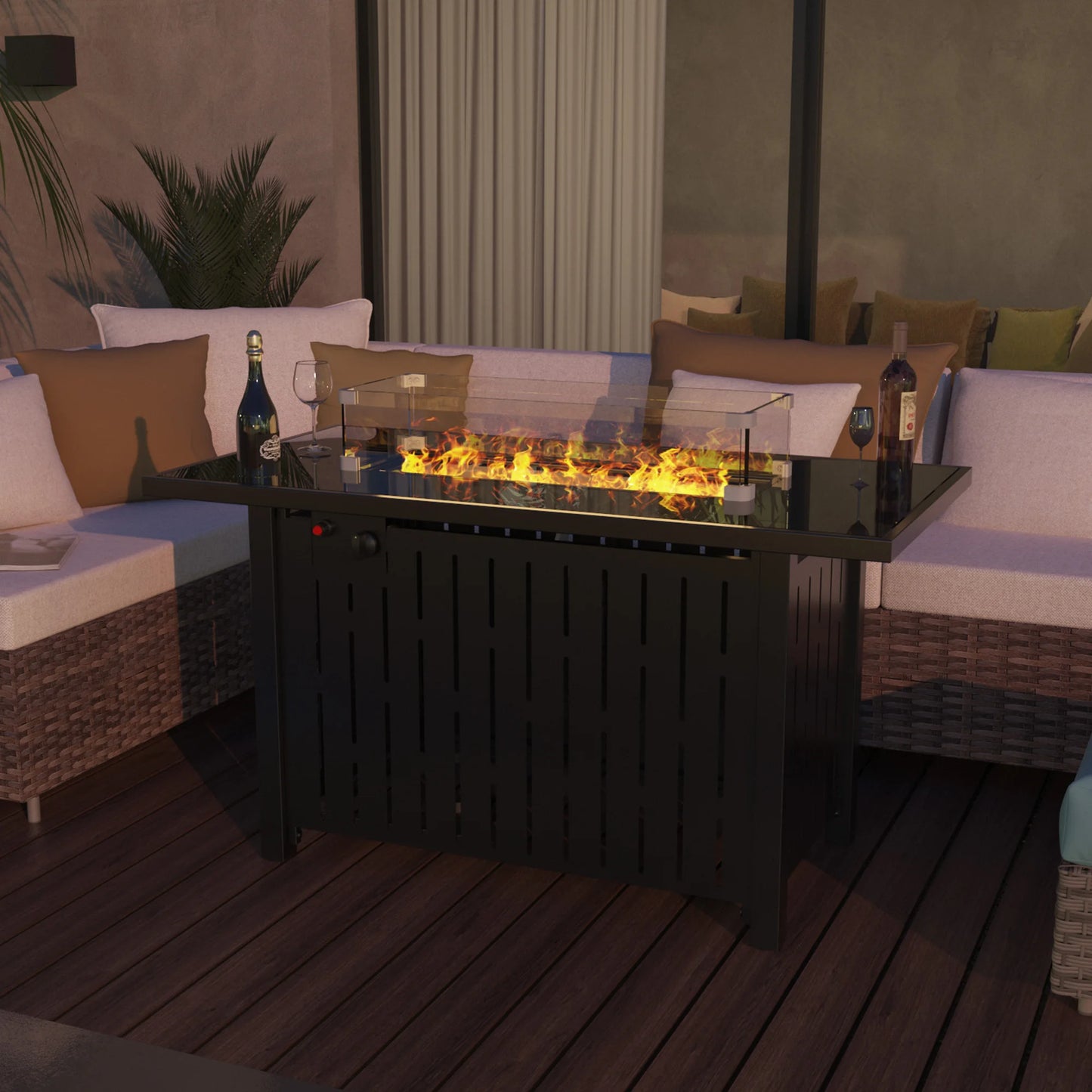 Naga Bahna Gas Fire Pit Table Outdoor 50000 BTU Lid