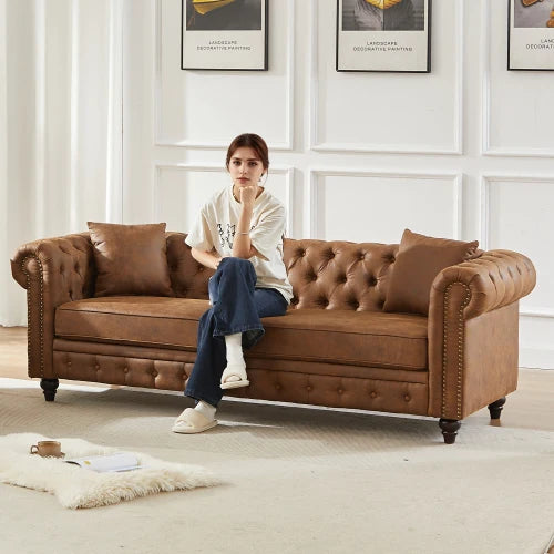 Tech Fabric Chesterfield Sofa With Rolled Arms 3 Seater Cushions