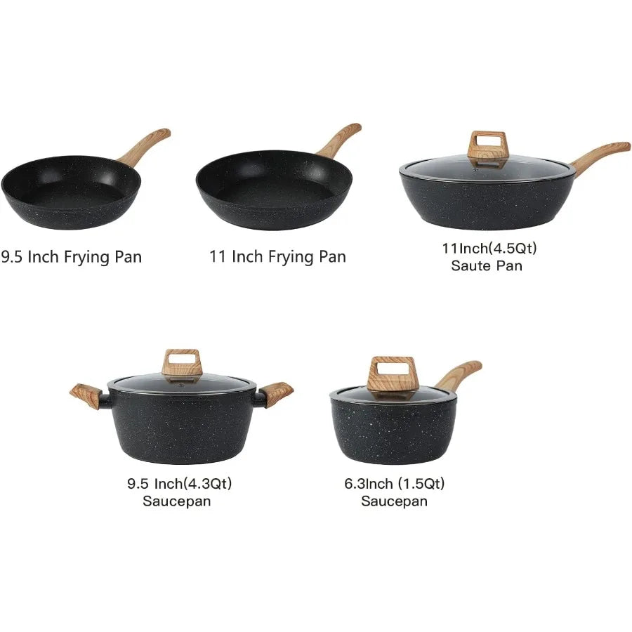 OLOEY 16 Piece Nonstick Pots and Pans Cookware Set for Home Kitchen Durable Aluminum Construction