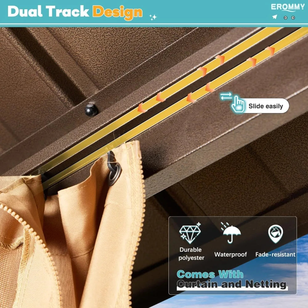 Hardtop Aluminum Gazebo With Galvanized Steel Double Roof Curtain