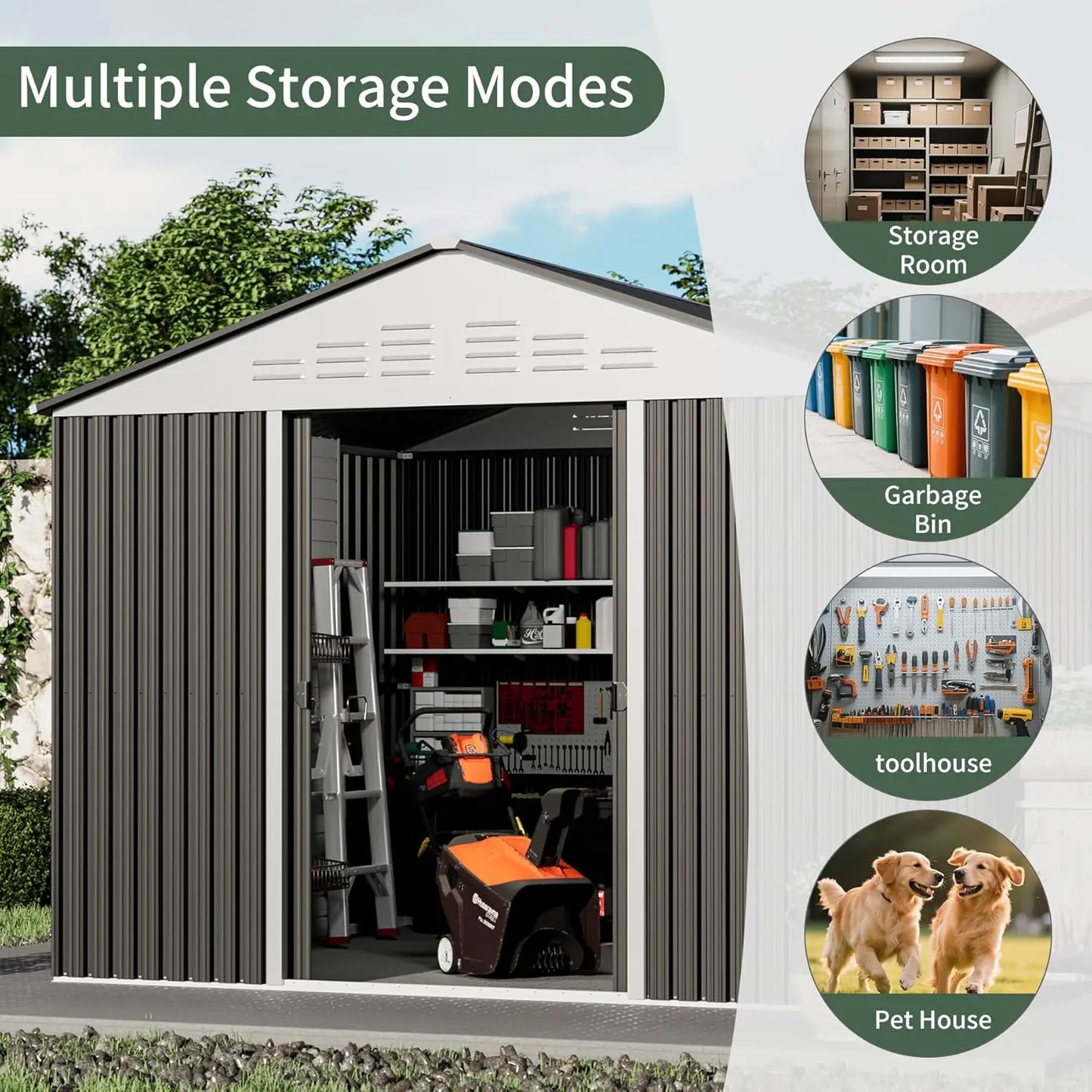 Outdoor Metal Storage Shed With Sliding Door For Garden