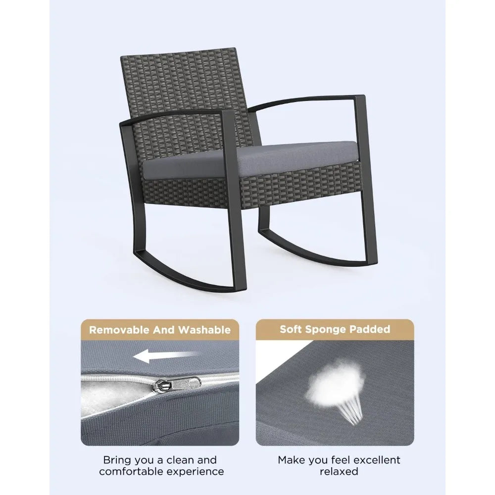 Outdoor Rattan Patio Furniture Set Rocking Bistro With Coffee Table
