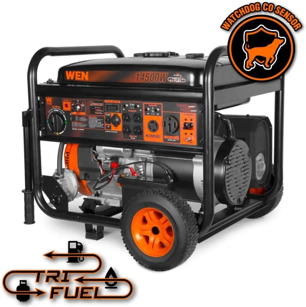 Tri-Fuel 14500W Generator Electric Start Transfer Switch Ready CO Sensor