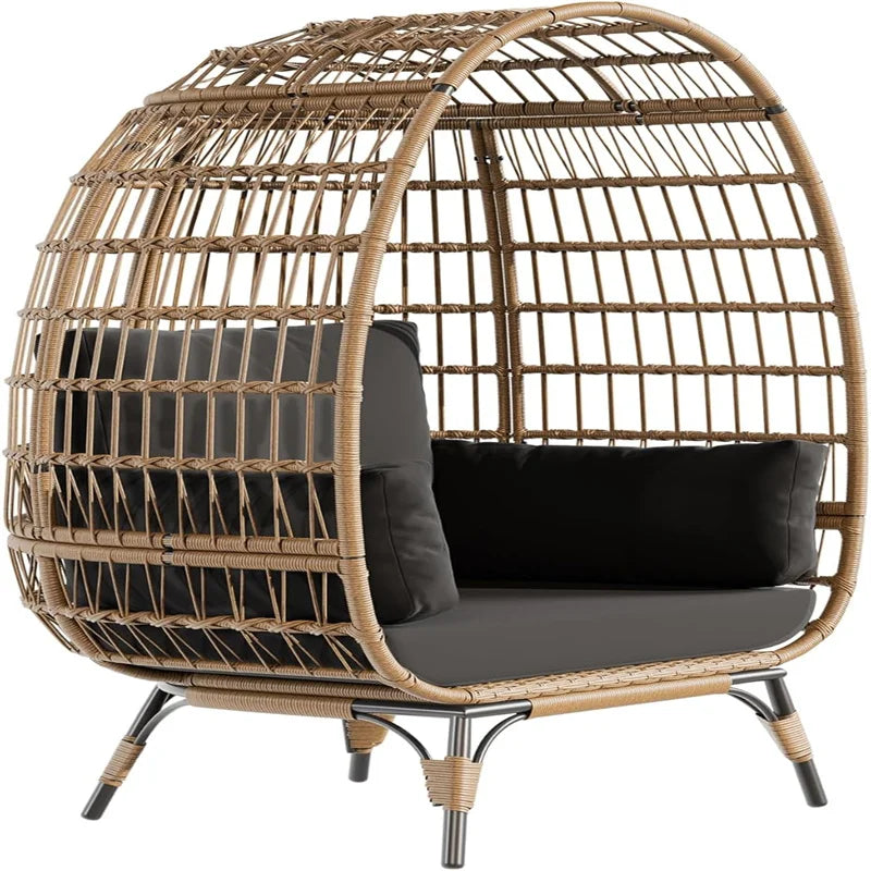 Oversized Egg Chair for Outdoor, Wicker Egg Chair with Cushions & Steel Frame, Rattan Patio Lounge Chairs for Patio, Backyard