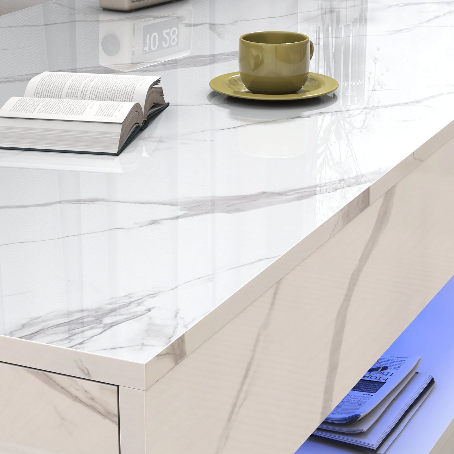 QiaoShiRen Modern Coffee Table With LED Lights And Drawers