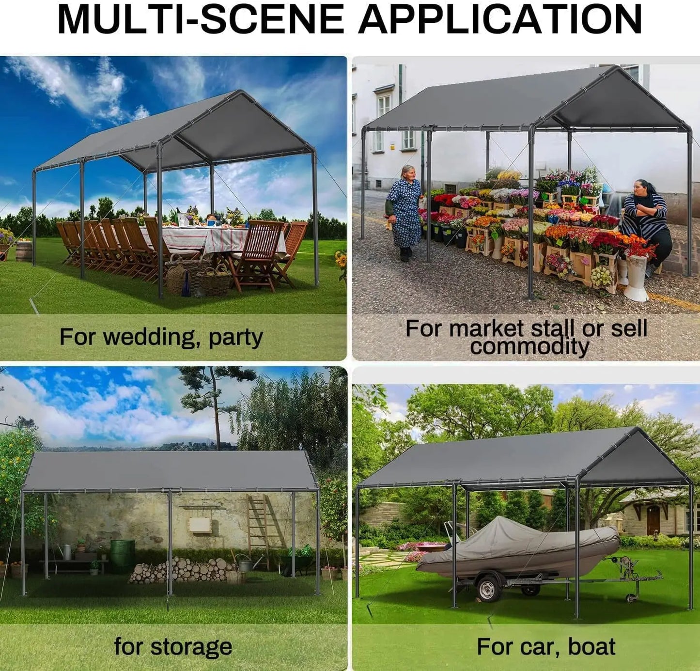 Heavy Duty Metal Carport Waterproof Garage Tent With Stakes