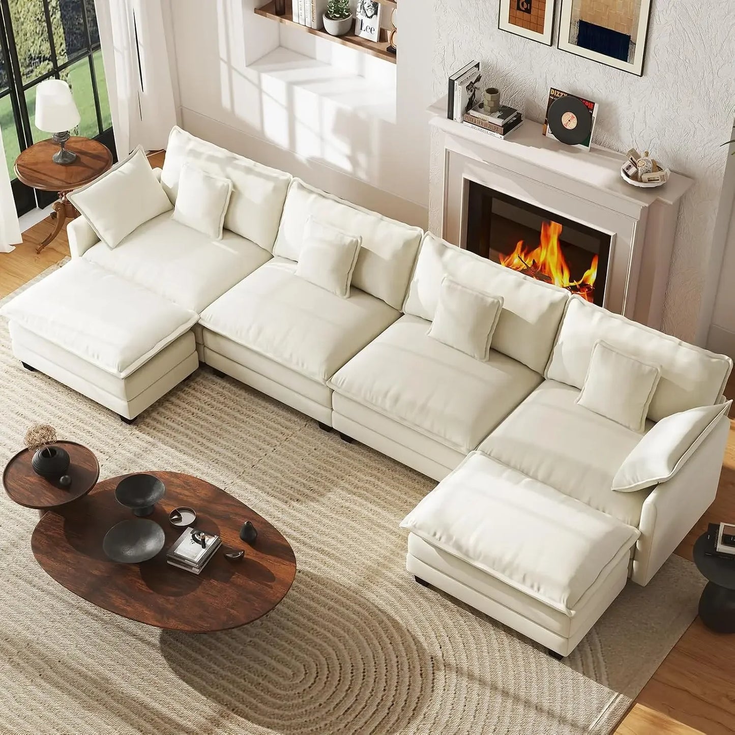 Modular Sectional Sofa U Shaped Chenille Couch Set 4 Seaters