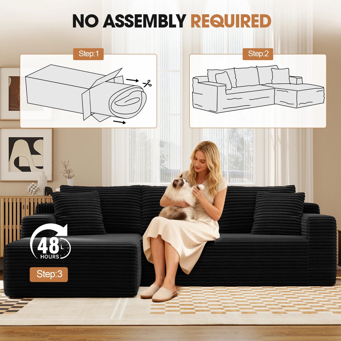 Cloud Modular Corduroy Sectional Sofa With L Shaped Chaise
