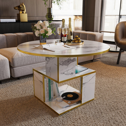 MERRONIX Round 3 Tier Coffee Table With Storage
