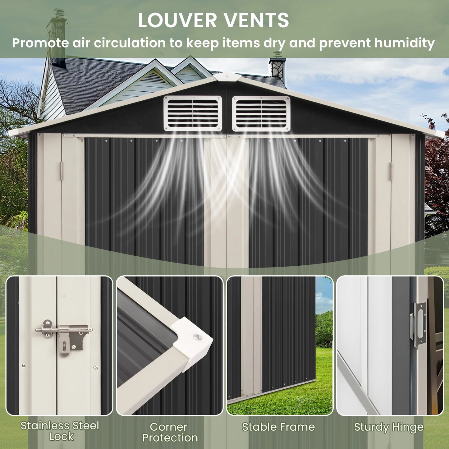 MORNGARDO Metal Outdoor Storage Shed With Lockable Door Sloped Roof