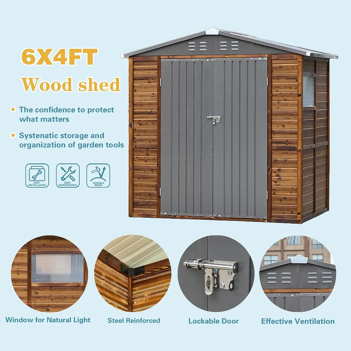 Weatherproof Cedar Wood Outdoor Storage Shed With Iron Roof