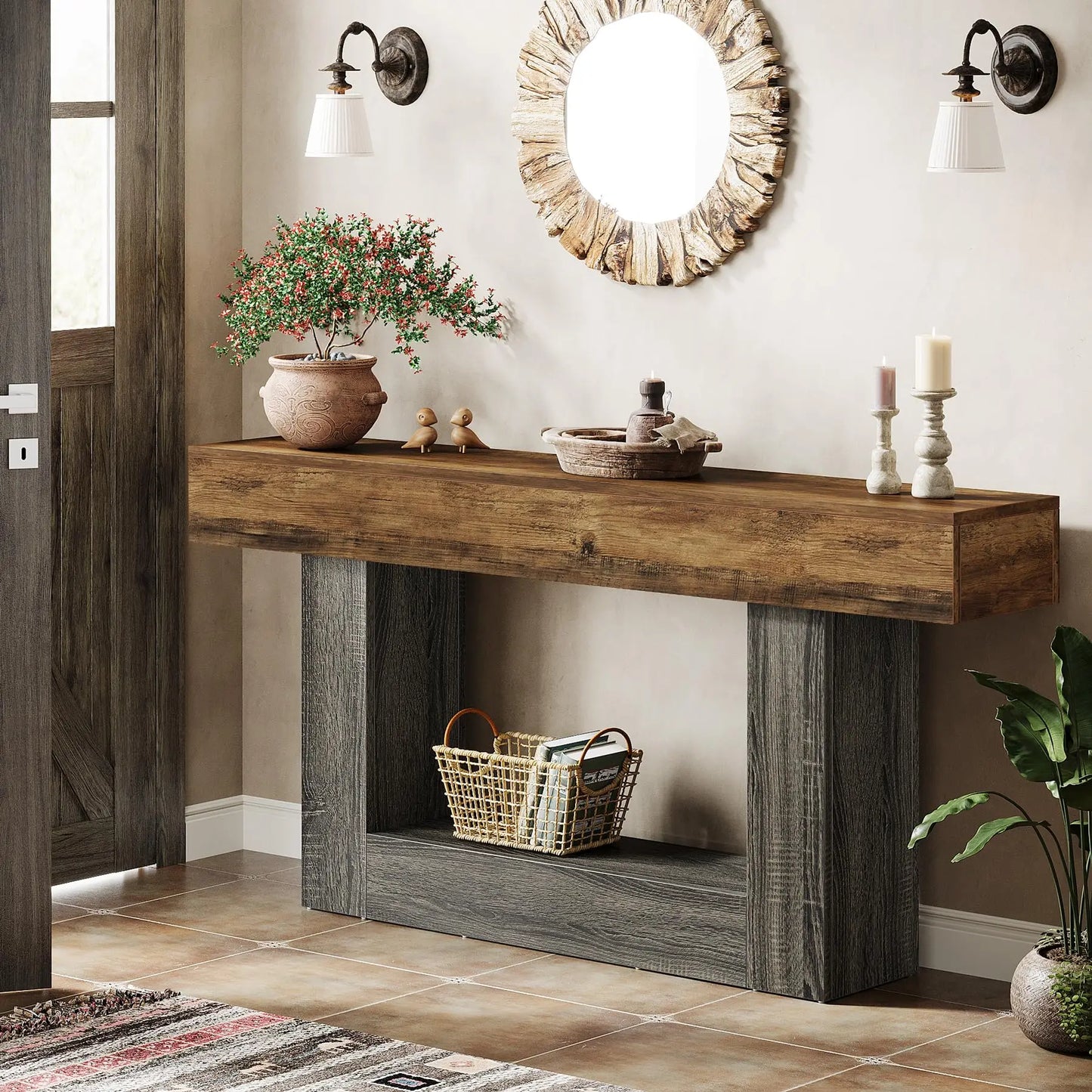 Tribesigns Farmhouse Console Table For Entryway With Sturdy Base