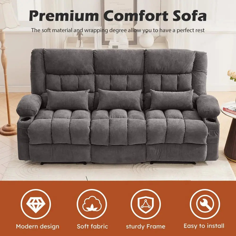 Ergonomic Recliner Sofa With Cup Holders And Side Pocket
