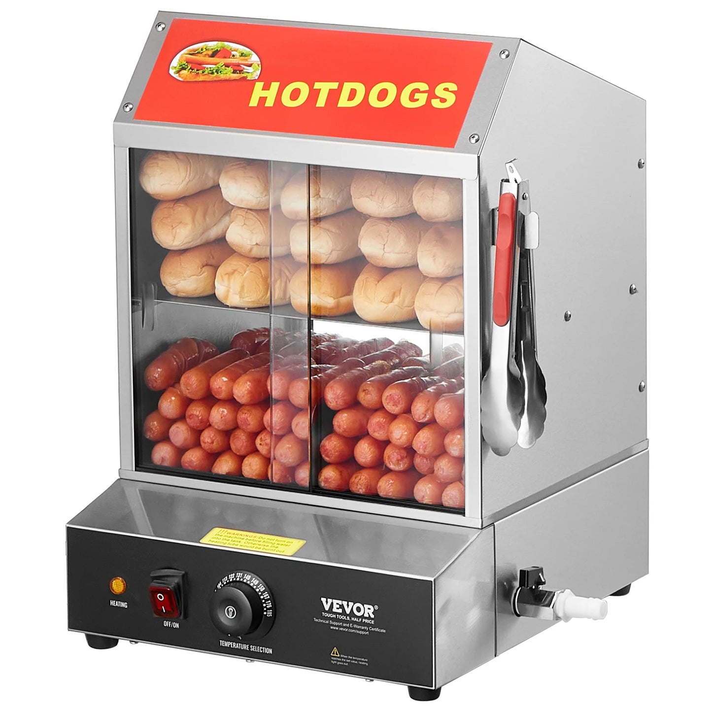 VEVOR Hot Dog Steamer With Temperature Control Bun Warmer