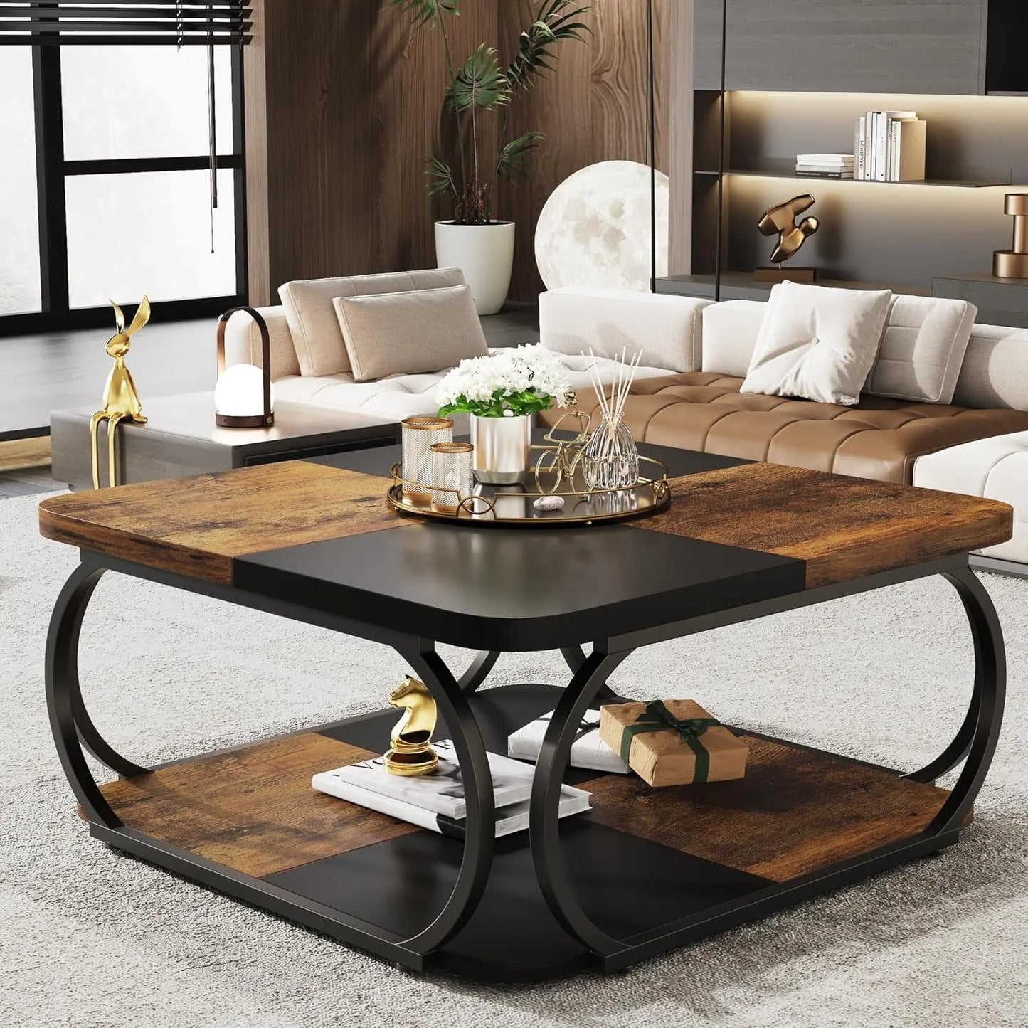 Little Tree Square Coffee Table Two Tier Wood Storage Shelf
