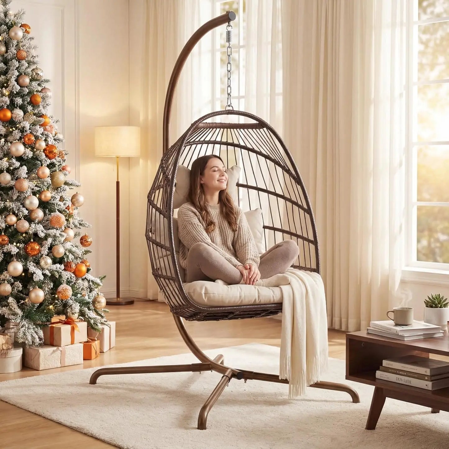 Egg Chair Swing Outdoor Wicker Hanging Chair With Stand
