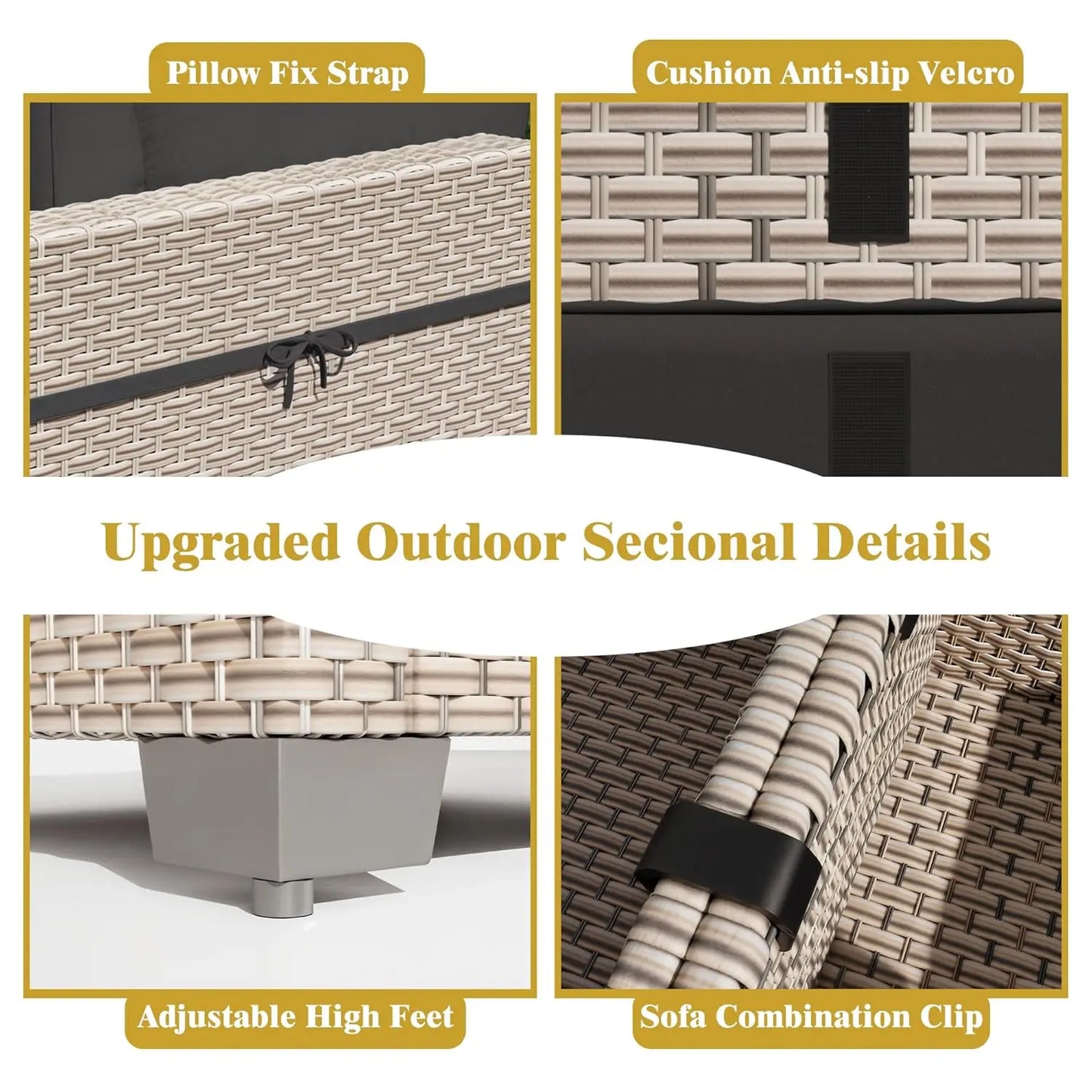 10 Pieces Patio Furniture Set, Outdoor Sectional Wicker Sofa with Thick Cushions and Storage Coffee Table, Rattan, Customized