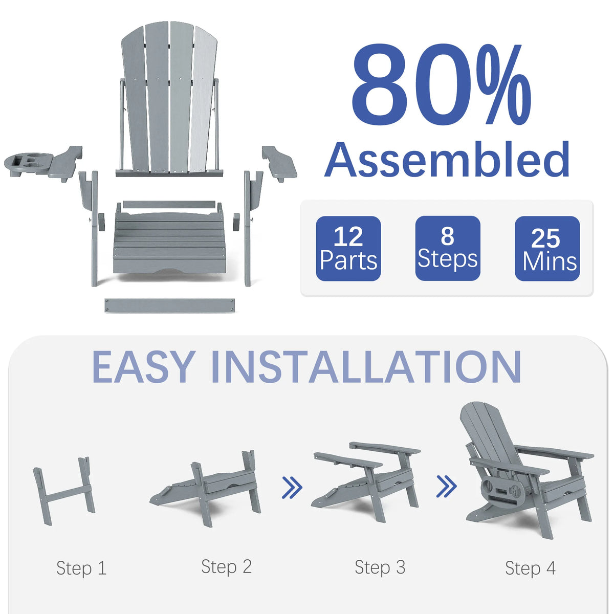 Foowin Adjustable Adirondack Chair With Retractable Ottoman And Side Tray