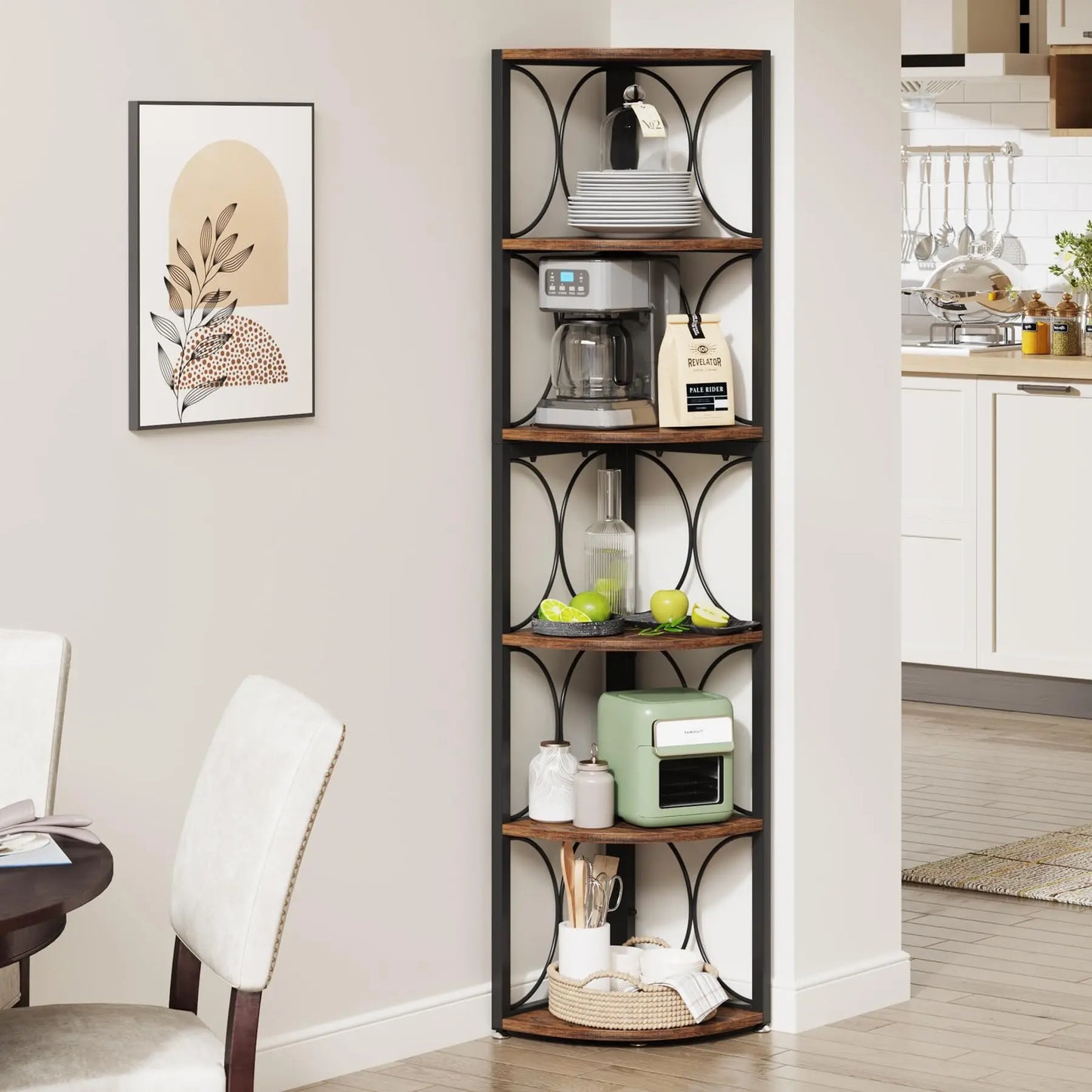Tribesigns Six Tier Rustic Corner Shelf Bookcase for Small Spaces
