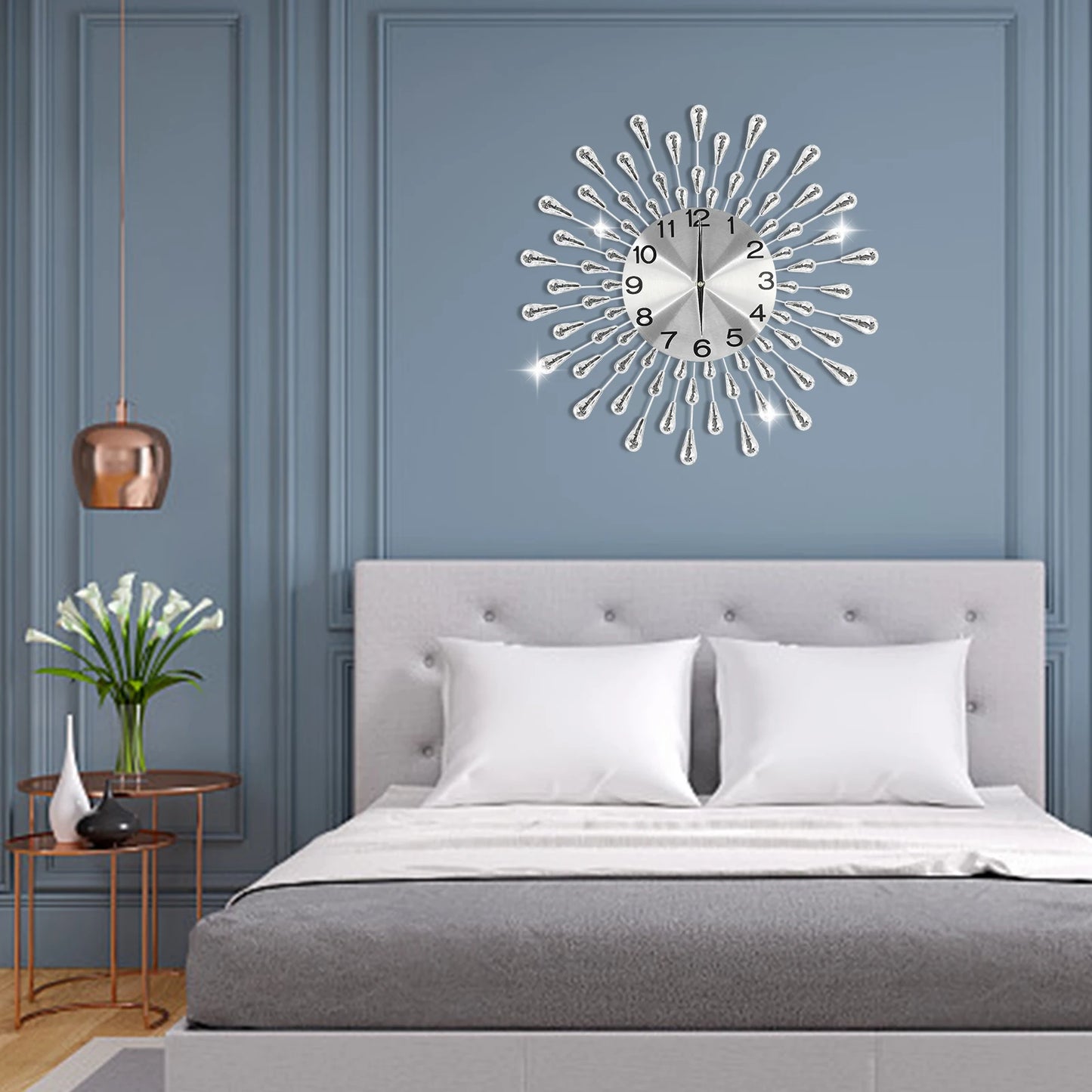 50cm Silver Large Wall Clocks,Iron Round Silent Quartz Wall Clock Battery Powered for Decoration Bedroom Office