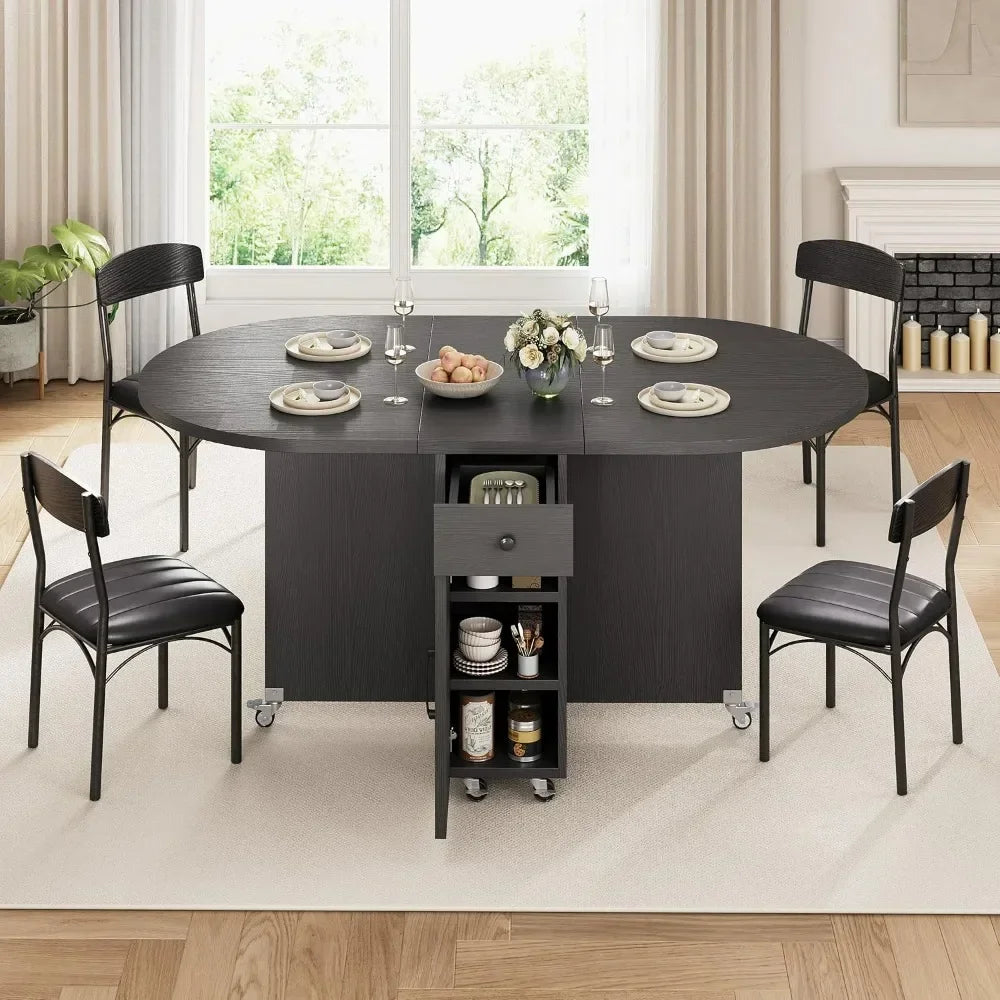 Compact 4 Person Folding Dining Set Space Saving Table And Chairs