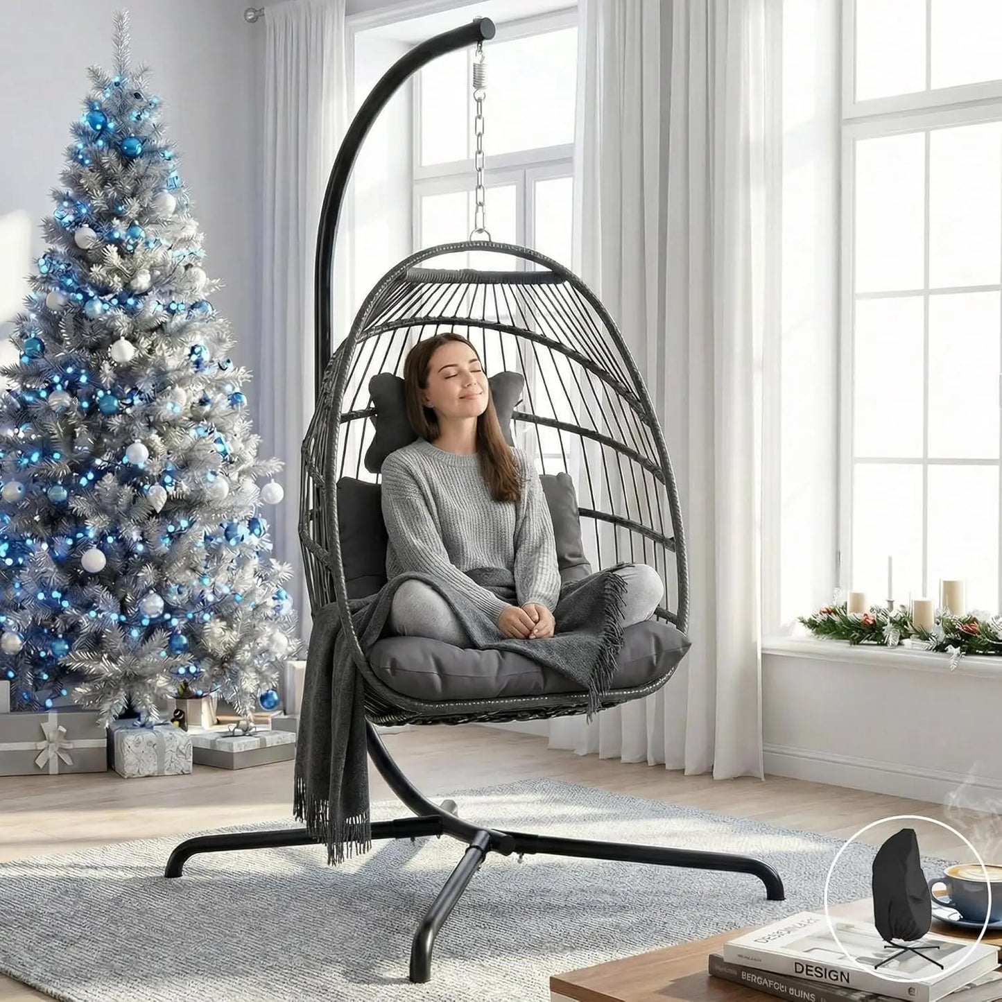 Egg Chair Swing Outdoor Wicker Hanging Chair With Stand