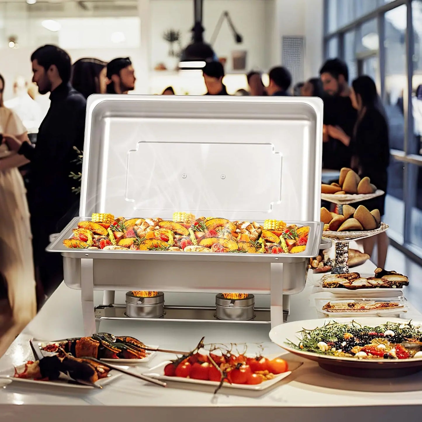 Hign-concerned Stainless Steel Chafing Dish Buffet Set With Lids And Holders For Restaurant Catering