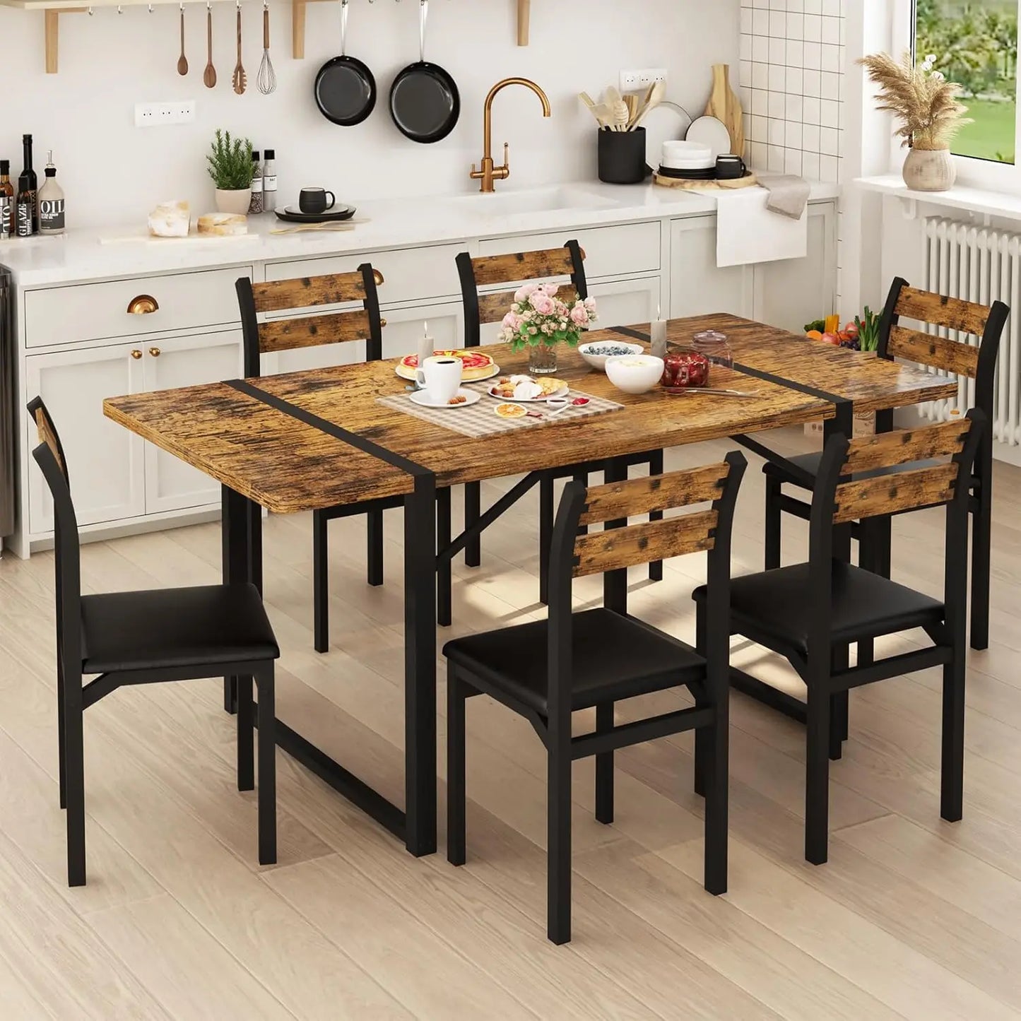 7-Piece Dining Table Set With 6 Chairs For Dining Room