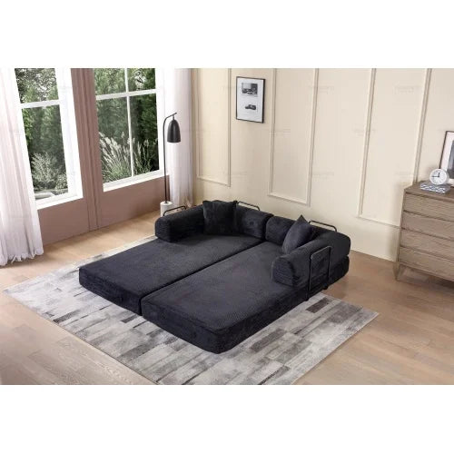 Convertible Sleeper Sofa Bed With Corduroy Folding Mattress Cylindrical Pillow