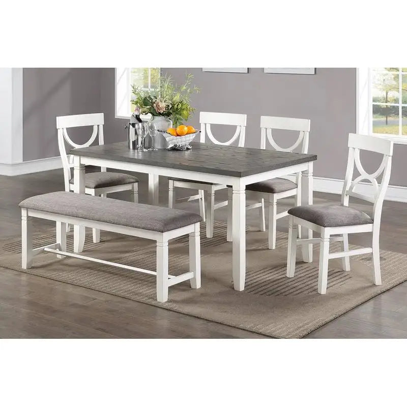 Dining Room Set Table Four Chairs Bench Rubberwood MDF
