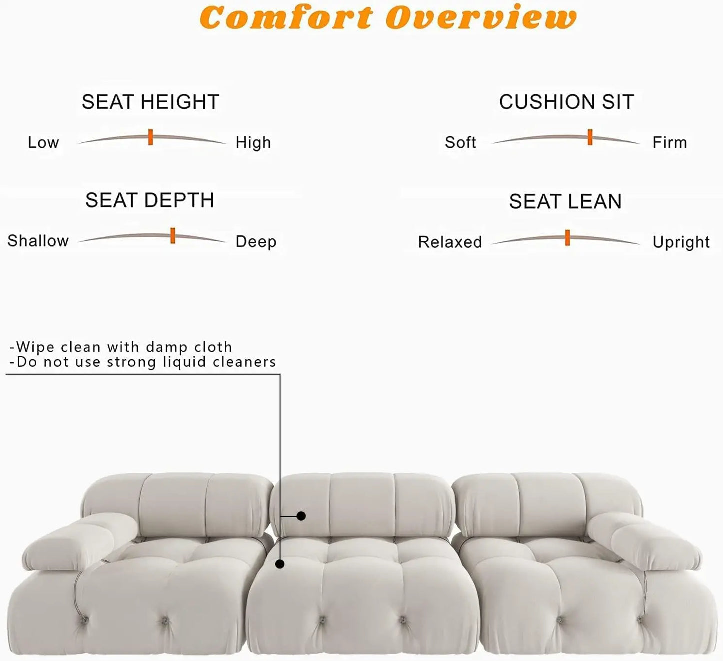 Sdorens Modern Velvet Modular Sectional Sofa Convertible Three Seater