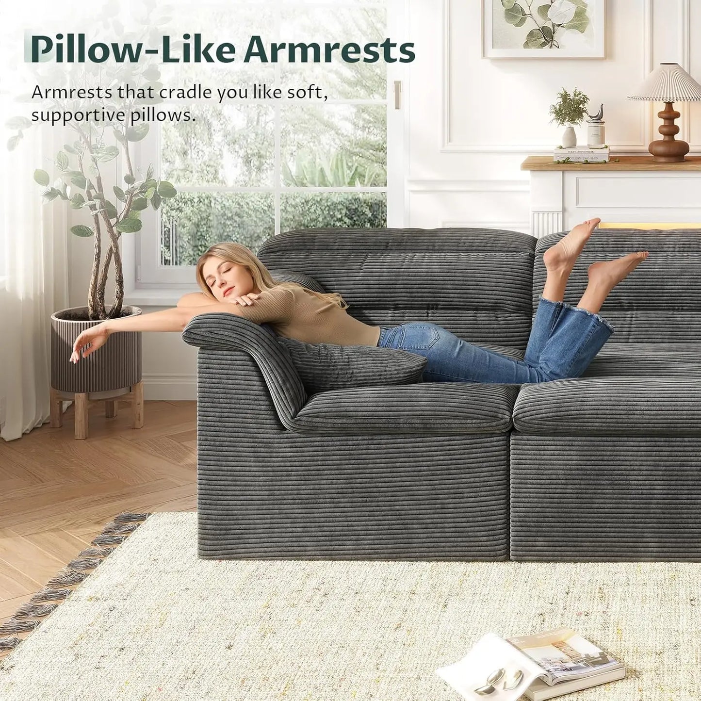 Modular Cloud Sectional Sofa With Ottoman U Shape Corduroy