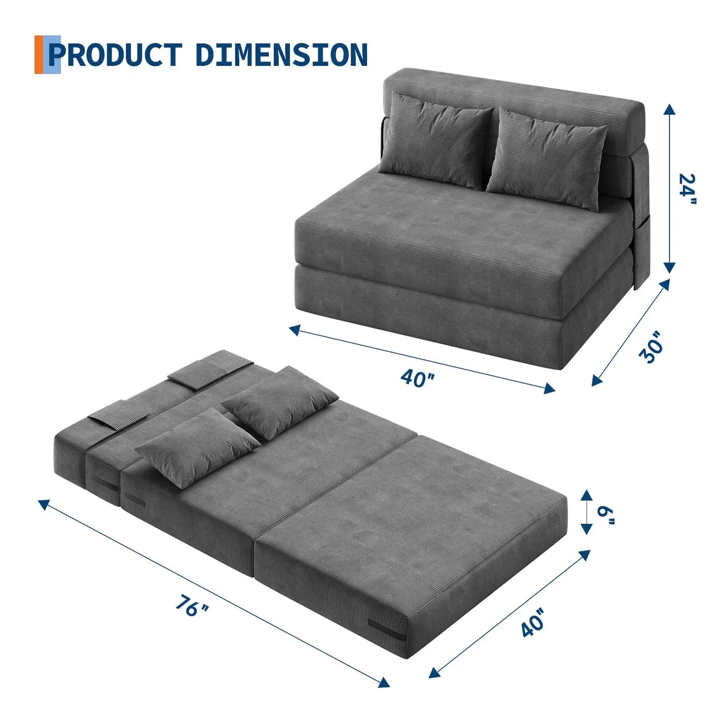 HobbyLane 4 In 1 Folding Sofa Bed Convertible Sleeper Couch For Versatile Living