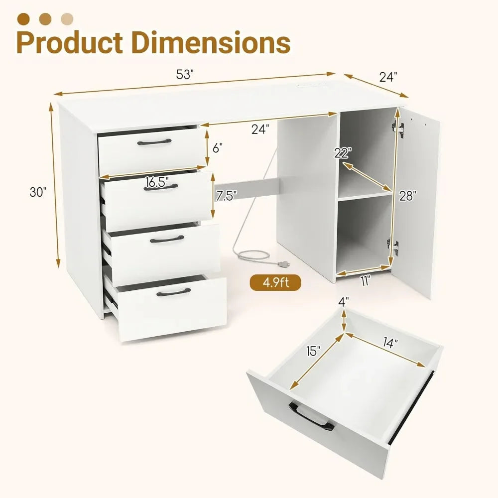 L Shaped Computer Desk With USB Outlet And Built In Storage Drawers For Home Office