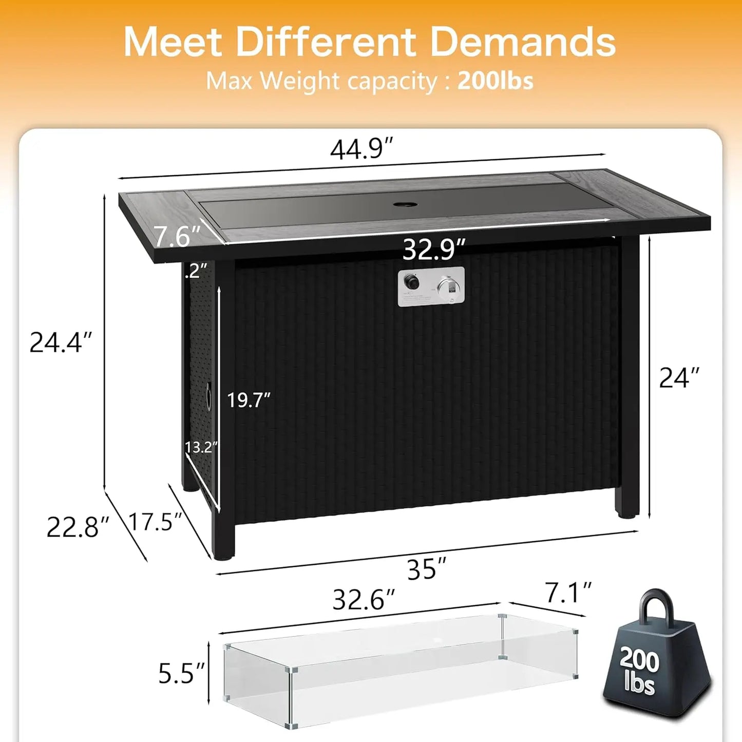 Propane Fire Pit Tabletop 50000 BTU 3 In 1 Firepit