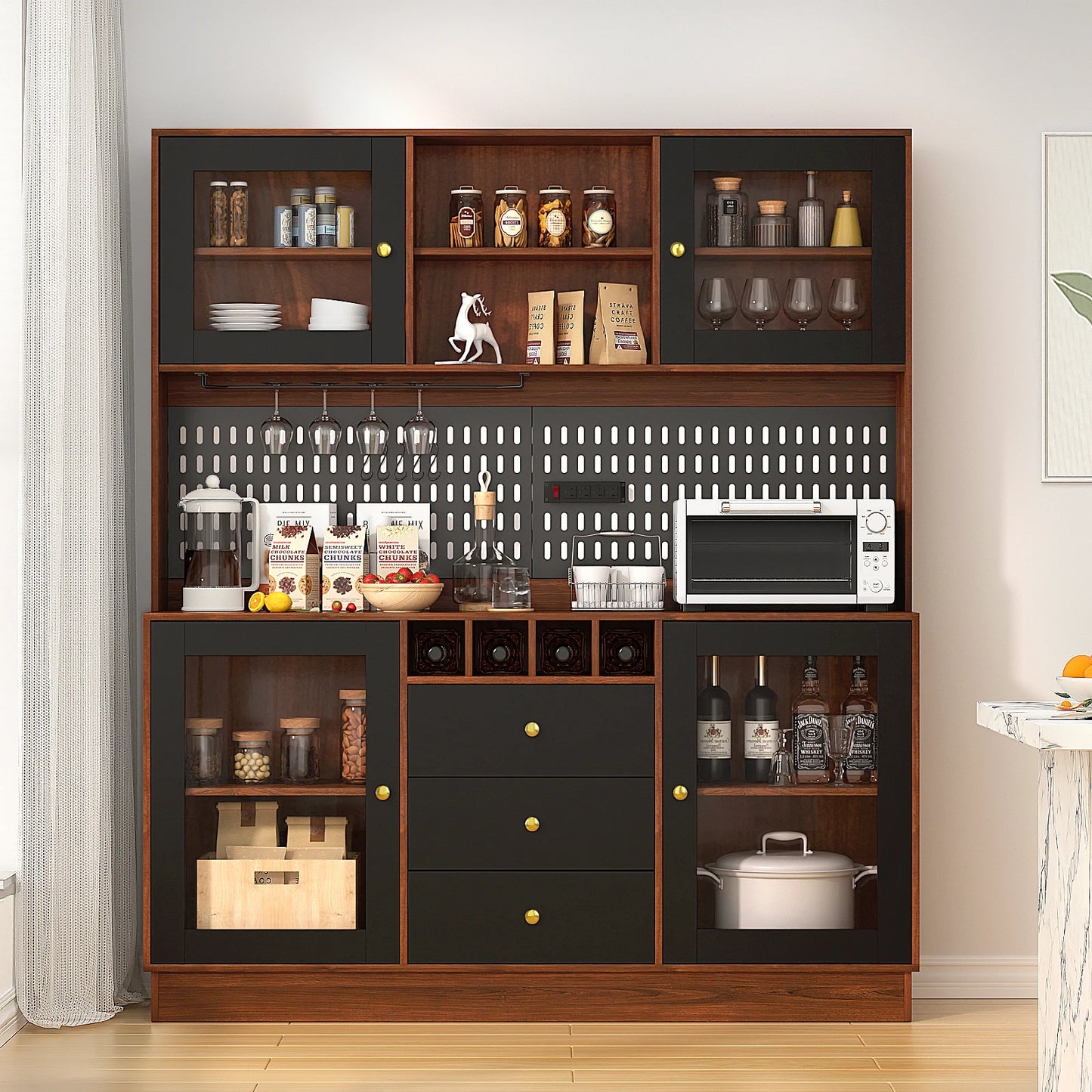 VOWNER Pantry Cabinet Freestanding Kitchen Storage Buffet Pegboard